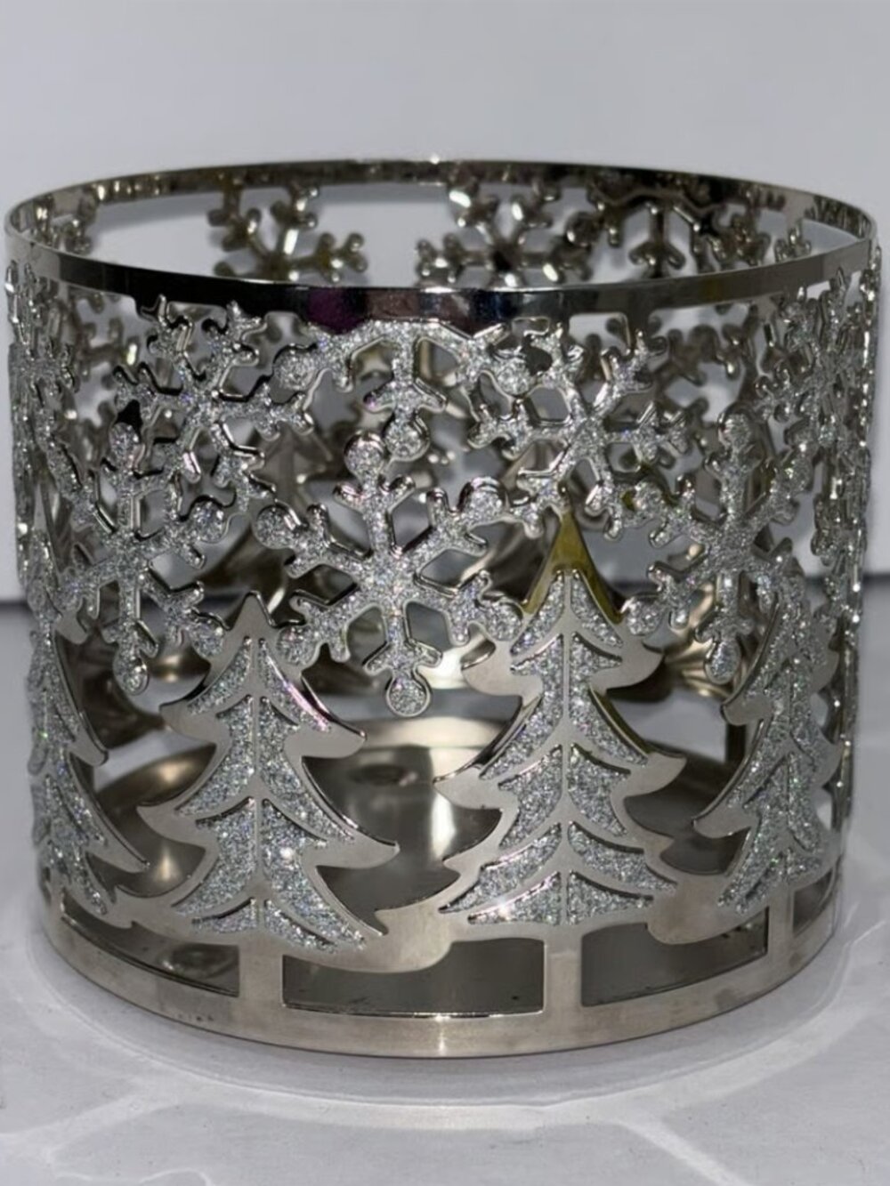 Bath & Body Works glitter trees and snowflakes candle holder